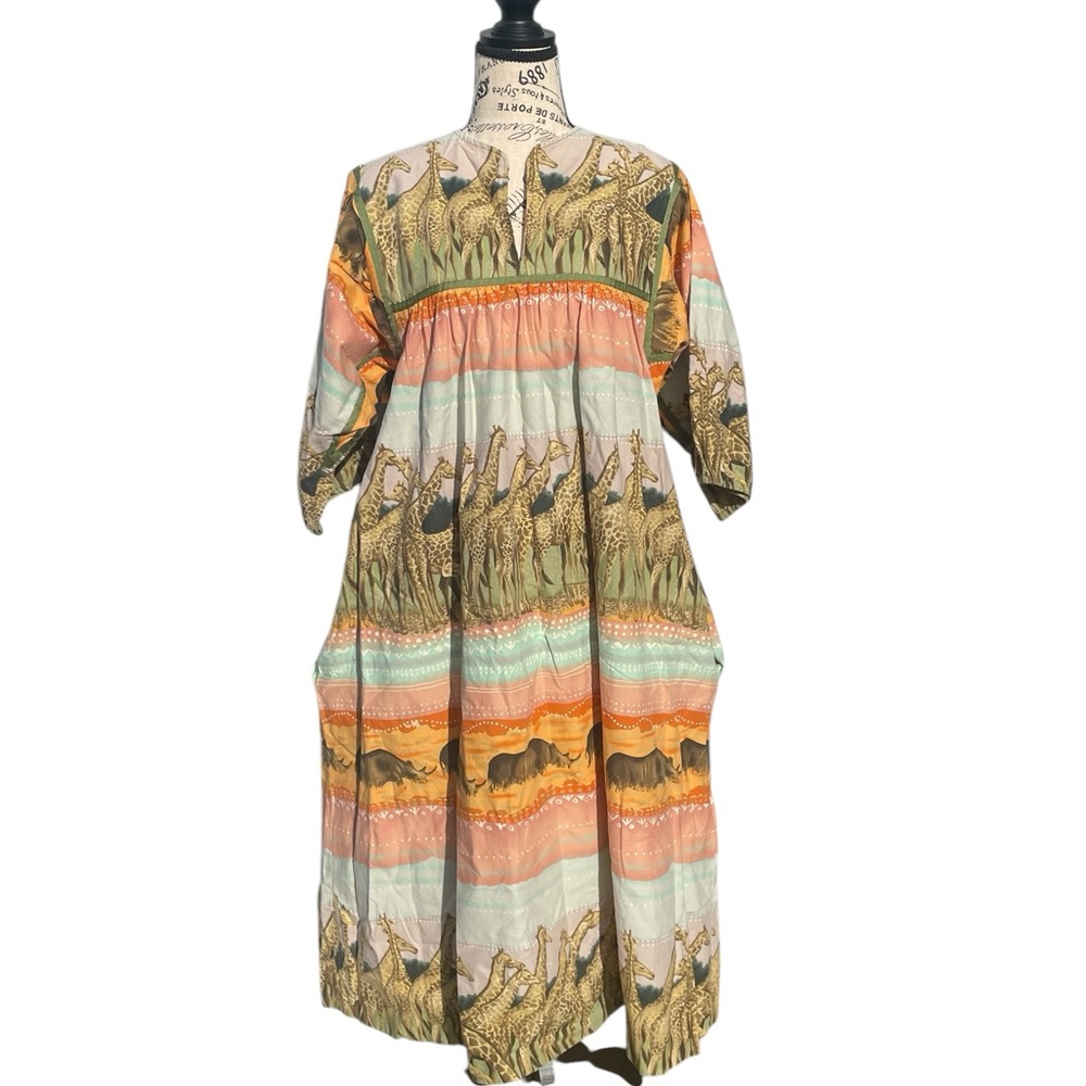 Vintage Krist Gudnason California, AOP Safari Dress With Pockets, Size‎ 10, EUC